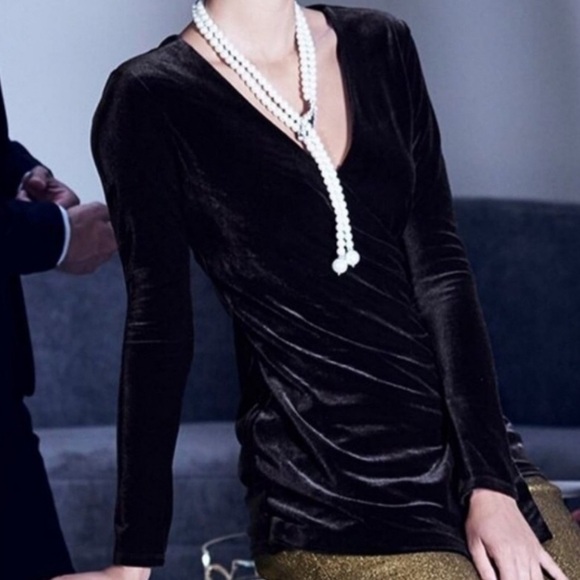 White House Black Market Velvet Faux Wrap long Sleeves top. - Picture 4 of 10